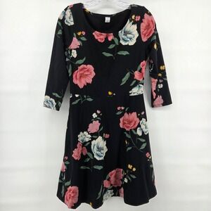 Old Navy Floral Fit & Flare Dress Small Black Dark Coquette Whimsygoth